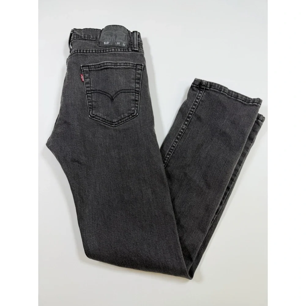 Levis 513 Jeans Mens 30x32 Black Slim Straight Stretch Denim Dark Wash Casual